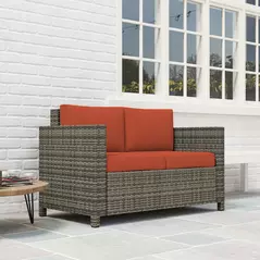 Outsunny Rattan Sofa, 2 Seater Garden Furniture with Soft Padded Cushion and Armrests, Wicker Garden Loveseat for Patio, Grey - 9