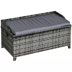 Outsunny 130 L Rattan Garden Storage Box, with Seat - Mixed Grey - 1