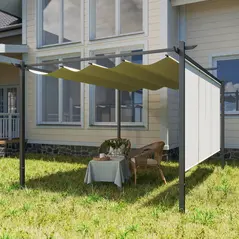 Outsunny 3 x 4m Metal Pergola with Retractable Roof and Roller Shade, Free Standing Gazebo Canopy Pergola Kit, UPF30+ Outdoor Sun Shelter, Beige - 9