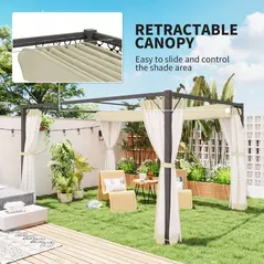 Outsunny 3 x 4m Aluminium Frame Pergola, with Retractable Roof - Khaki - 4