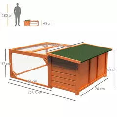 PawHut Rabbit Hutch Outdoor Guinea Pig Hutch with Run Small Animal Off-ground Duck House Hideaway Garden with Openable Roof 125.5 x 100 x 49cm Orange - 3