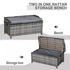 Outsunny 130 L Rattan Garden Storage Box, with Seat - Mixed Grey - 4