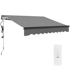 Outsunny 2.5 x 2m Electric Awning with Remote Controller, Aluminium Frame DIY Retractable Awning, UV30+ Sun Shade Canopy for Garden Patio Deck Door Window, Dark Grey - 1