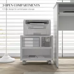 HOMCOM Three-Compartment Printer Cabinet, with Wheels - White - 4