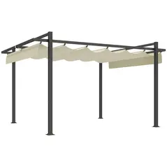Outsunny 3 x 4m Aluminium Pergola, with Retractable Roof - Grey/Khaki - 1