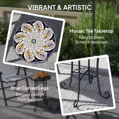 Outsunny Mosaic Garden Table, 35.5 cm Round Outdoor Table with Shelf, Ceramic Tile Top, Small Garden Side Table Bistro Table End Table Plant Stand for Indoor, Patio, Balcony, Orange - 4