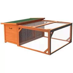 PawHut Rabbit Hutch Outdoor Guinea Pig Hutch with Run Small Animal Off-ground Duck House Hideaway Garden with Openable Roof 125.5 x 100 x 49cm Orange - 1