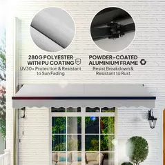 Outsunny 3.5 x 3(m) Electric Awning with Remote Controller, Aluminium Frame DIY Retractable Awning, UPF30+ Sun Shade Canopy for Garden Patio Deck Door Window, Light Grey - 5