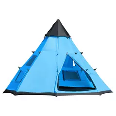 Outsunny 6 Men Tipi Tent with Carry Bag - Blue - 1