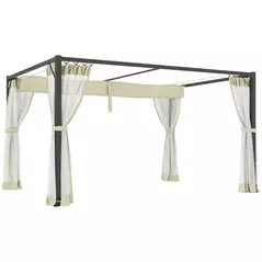 Outsunny 3 x 4m Aluminium Frame Pergola, with Retractable Roof - Khaki - 1