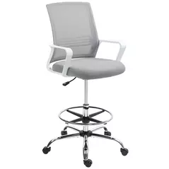HOMCOM Draughtsman Chair, Mesh Drafting Chair, Ergonomic Office Chair with Lumbar Support, Adjustable Foot Ring, Grey - 1