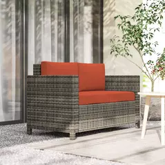 Outsunny Rattan Sofa, 2 Seater Garden Furniture with Soft Padded Cushion and Armrests, Wicker Garden Loveseat for Patio, Grey - 2
