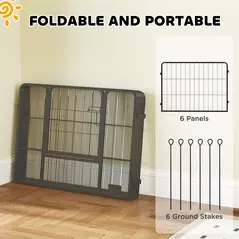 PawHut 6 Panels Dog Playpen, Portable Detachable Puppy Pen with Door, for Small Dogs, 60cm High, Grey - 6