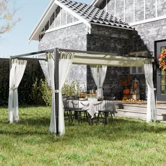 Outsunny 3 x 4m Aluminium Frame Pergola, with Retractable Roof - Khaki - 2