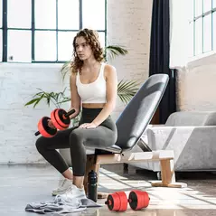 SPORTNOW 30kg 6-In-One Adjustable Weight Dumbbells Set, Barbell, Kettlebell, Push Up Stand - Red - 2