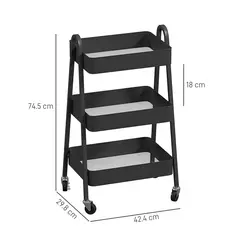 HOMCOM Three-Tier Storage Trolley - Black - 3