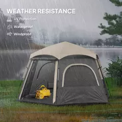 Outsunny Instant Pop Up Camping Tent, 2/3/4 Person Easy Setup Dome Family Tent with Vestibule, Rainfly, 4 Mesh Windows & 2 Doors, Hexagonal Design, Waterproof & UV Protected, Dark Grey - 6