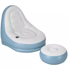 Outsunny Inflatable Tub Chair and Footstool - Blue/White - 1