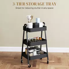 HOMCOM Three-Tier Storage Trolley - Black - 4