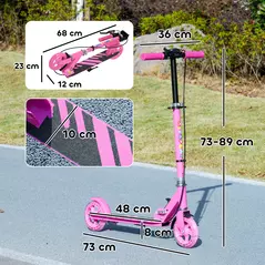 AIYAPLAY Scooter for Kids Aged 3-8 Years, with Adjustable Handle, Two Light Up Wheels, Handbrake, Rear Brake, Pink - 3