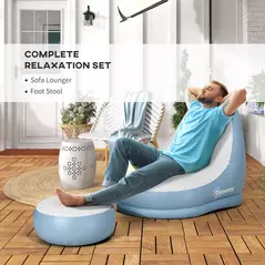 Outsunny Inflatable Tub Chair and Footstool - Blue/White - 4