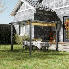 Outsunny 3 x 3m Aluminium Pergola, with Retractable Roof - Khaki - 2