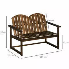 Outsunny Outdoor Wooden Garden Bench, Patio Loveseat Chair with Slatted Backrest and Smooth Armrests for Two People, for Yard, Lawn, Porch, Carbonised Finish - 3