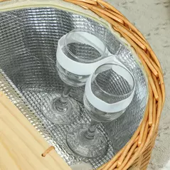 Outsunny Wicker Picnic Basket for 2 with Pine Wood Lid, Picnic Hamper with Cooler Compartment, Cutlery Service Kits, Carry Handle for Camping, Outdoor, Valentine Day, Chirtmas, Birthday, Light Brown - 8