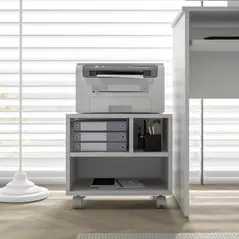 HOMCOM Three-Compartment Printer Cabinet, with Wheels - White - 9