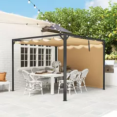 Outsunny 3 x 3m Aluminium Pergola, with Retractable Roof and Wall - Khaki - 8