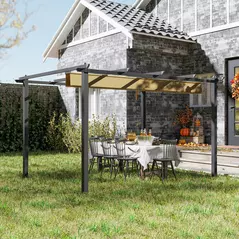 Outsunny 3 x 4m Aluminium Pergola, with Retractable Roof - Khaki - 2