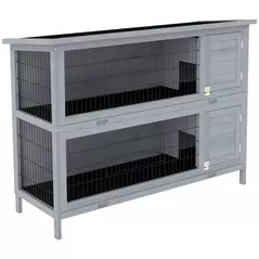 PawHut Rabbit Hutch Outdoor Guinea Pig Hutch Bunny Cage with No-Leak Trays, Divider, 136 x 50 x 93cm, Grey - 1
