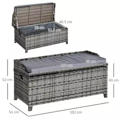 Outsunny 130 L Rattan Garden Storage Box, with Seat - Mixed Grey - 3