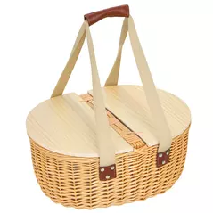Outsunny Wicker Picnic Basket for 2 with Pine Wood Lid, Picnic Hamper with Cooler Compartment, Cutlery Service Kits, Carry Handle for Camping, Outdoor, Valentine Day, Chirtmas, Birthday, Light Brown - 1