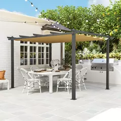 Outsunny 3 x 4m Aluminium Pergola, with Retractable Roof - Khaki - 9
