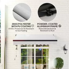Outsunny 2.5 x 2m Electric Awning with Remote Controller, Aluminium Frame DIY Retractable Awning, UV30+ Sun Shade Canopy for Garden Patio Deck Door Window, Light Grey - 5