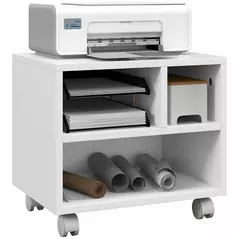 HOMCOM Three-Compartment Printer Cabinet, with Wheels - White - 1
