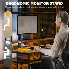 HOMCOM Computer Desk with Power Outlets and LED Lights, Home Office Desk with Monitor Stand, 2 CPU Stands and Storage Shelves, Study Table Gaming Desk with Hutch, Rustic Brown - 6