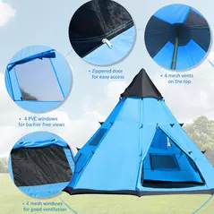 Outsunny 6 Men Tipi Tent with Carry Bag - Blue - 5