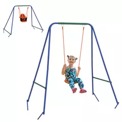 Outsunny Two-In-One Toddler Garden Swing, with Comfortable Seat, Safety Belt - Orange and Blue - 1