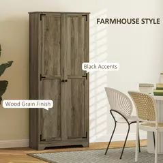HOMCOM Farmhouse Kitchen Cupboard, Freestanding Kitchen Storage Cabinet with Adjustable Shelves, Tall Storage Cabinet with Recessed Doors, Grey Wood-Effect - 4
