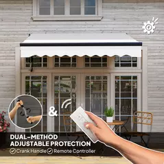 Outsunny 2.5 x 2m Electric Awning with Remote Controller, Aluminium Frame DIY Retractable Awning, UV30+ Sun Shade Canopy for Garden Patio Deck Door Window, Light Grey - 4