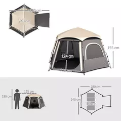 Outsunny Instant Pop Up Camping Tent, 2/3/4 Person Easy Setup Dome Family Tent with Vestibule, Rainfly, 4 Mesh Windows & 2 Doors, Hexagonal Design, Waterproof & UV Protected, Dark Grey - 3