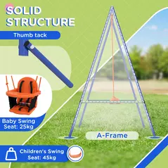 Outsunny Two-In-One Toddler Garden Swing, with Comfortable Seat, Safety Belt - Orange and Blue - 4