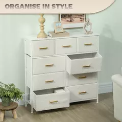 HOMCOM Chest of Drawers with 9 Fabric Drawers, Boucle Storage Organiser with Steel Frame, Fabric Dresser for Bedroom, Living Room, Hallway, Cream White - 5