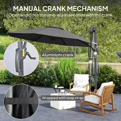 Outsunny 3 x 3m Overhanging Cantilever Parasol - Black - 6