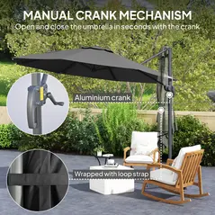 Outsunny 3 x 3m Overhanging Cantilever Parasol - Black - 6