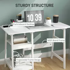 HOMCOM Compact Computer Desk with Storage Shelves, Study Table with Bookshelf, PC Table Workstation for Home Office, Study, Easy Assembly, 106 x 51cm, White - 5