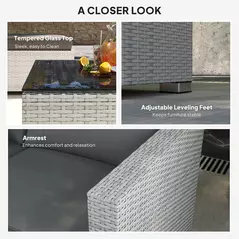 Outsunny 6 Pieces Rattan Corner Sofa Set - Mixed Grey - 5