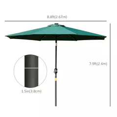 Outsunny 2.7m Patio Garden Umbrella Outdoor Parasol with Tilt Crank and 24 LEDs Lights (Green) - 3